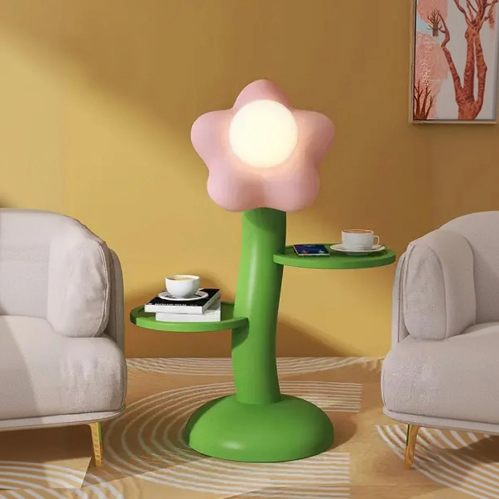 LIVARA Dual-Tray Resin Wood Floor Lamp with Frosted Lampshade – Stable Base & Easy-Clean Surface - Image 4