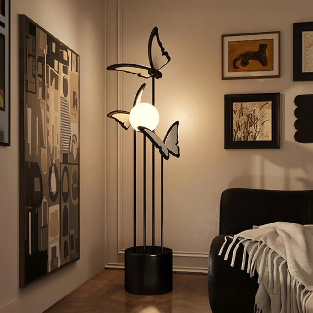 LIVARA Butterfly-Inspired Floor Lamp with Three-Colour Dimmable Lighting - Resin & Iron Frame, Modern Nordic Design - Black - Image 2