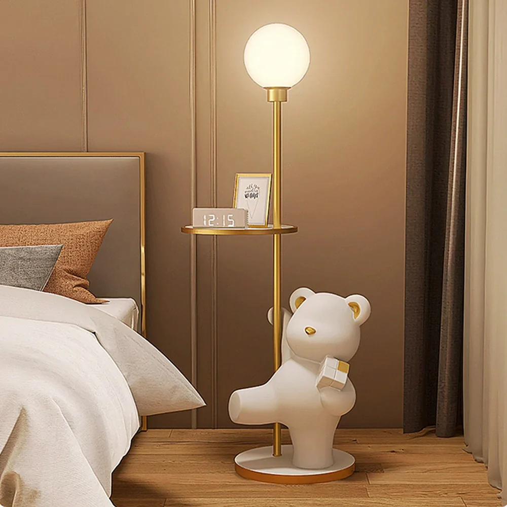 LIVARA Cube Bear Floor Lamp with Storage Tray – 360° Rotatable LED Light, Anti-Dizziness Illumination, Wide Stable Base, Modern Decorative Design - White - Image 2