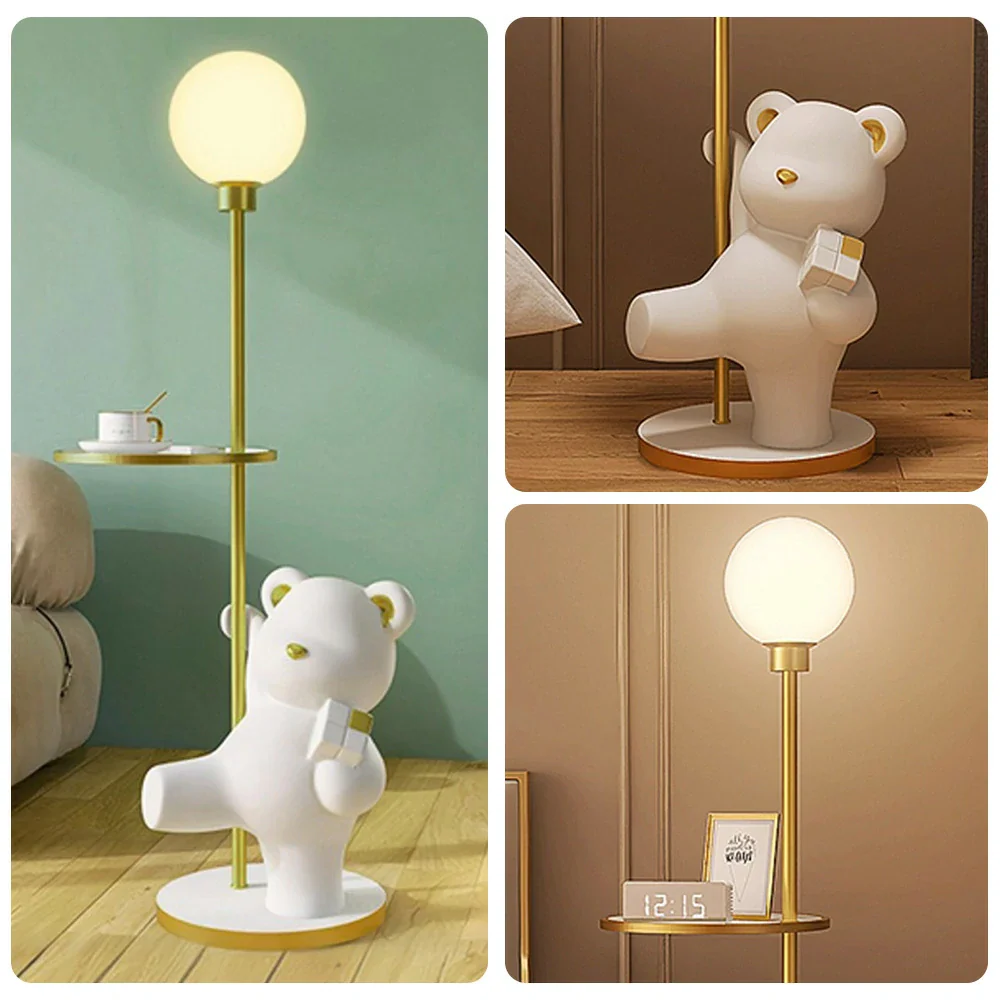 LIVARA Cube Bear Floor Lamp with Storage Tray – 360° Rotatable LED Light, Anti-Dizziness Illumination, Wide Stable Base, Modern Decorative Design - White - Image 3