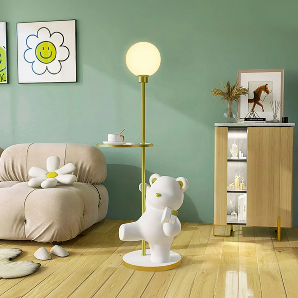 LIVARA Cube Bear Floor Lamp with Storage Tray – 360° Rotatable LED Light, Anti-Dizziness Illumination, Wide Stable Base, Modern Decorative Design - White - Image 4