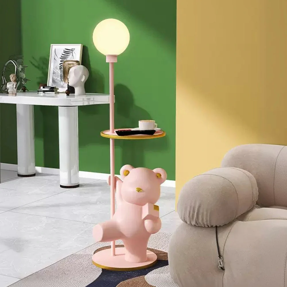 LIVARA Cube Bear Floor Lamp with Storage Tray – 360° Rotatable LED Light, Anti-Dizziness Illumination, Wide Stable Base, Modern Decorative Design - Pink - Image 2
