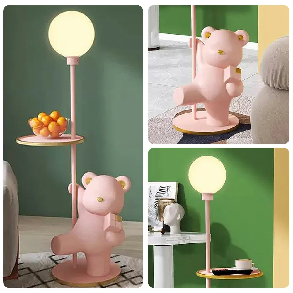 LIVARA Cube Bear Floor Lamp with Storage Tray – 360° Rotatable LED Light, Anti-Dizziness Illumination, Wide Stable Base, Modern Decorative Design - Pink - Image 3