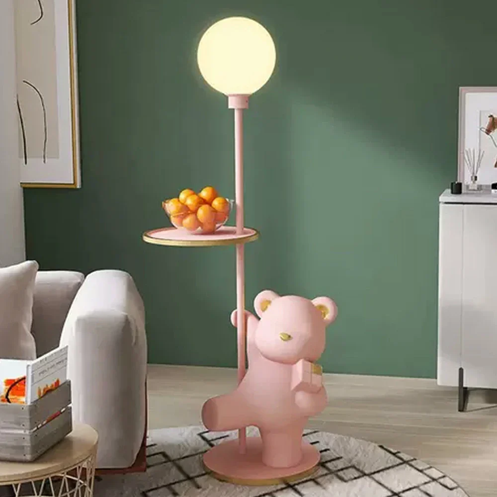LIVARA Cube Bear Floor Lamp with Storage Tray – 360° Rotatable LED Light, Anti-Dizziness Illumination, Wide Stable Base, Modern Decorative Design - Pink - Image 4