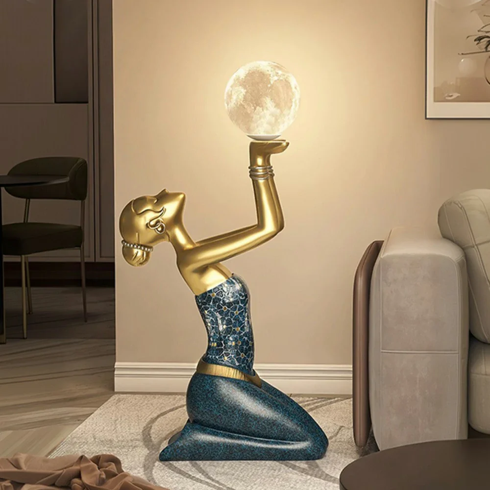 LIVARA Dai Girl Floor Lamp - Artistic Resin Sculpture with LED Moon Light, Three-Colour Tap Control, Eco-Friendly Material, Elegant Home Décor Accent - Image 4