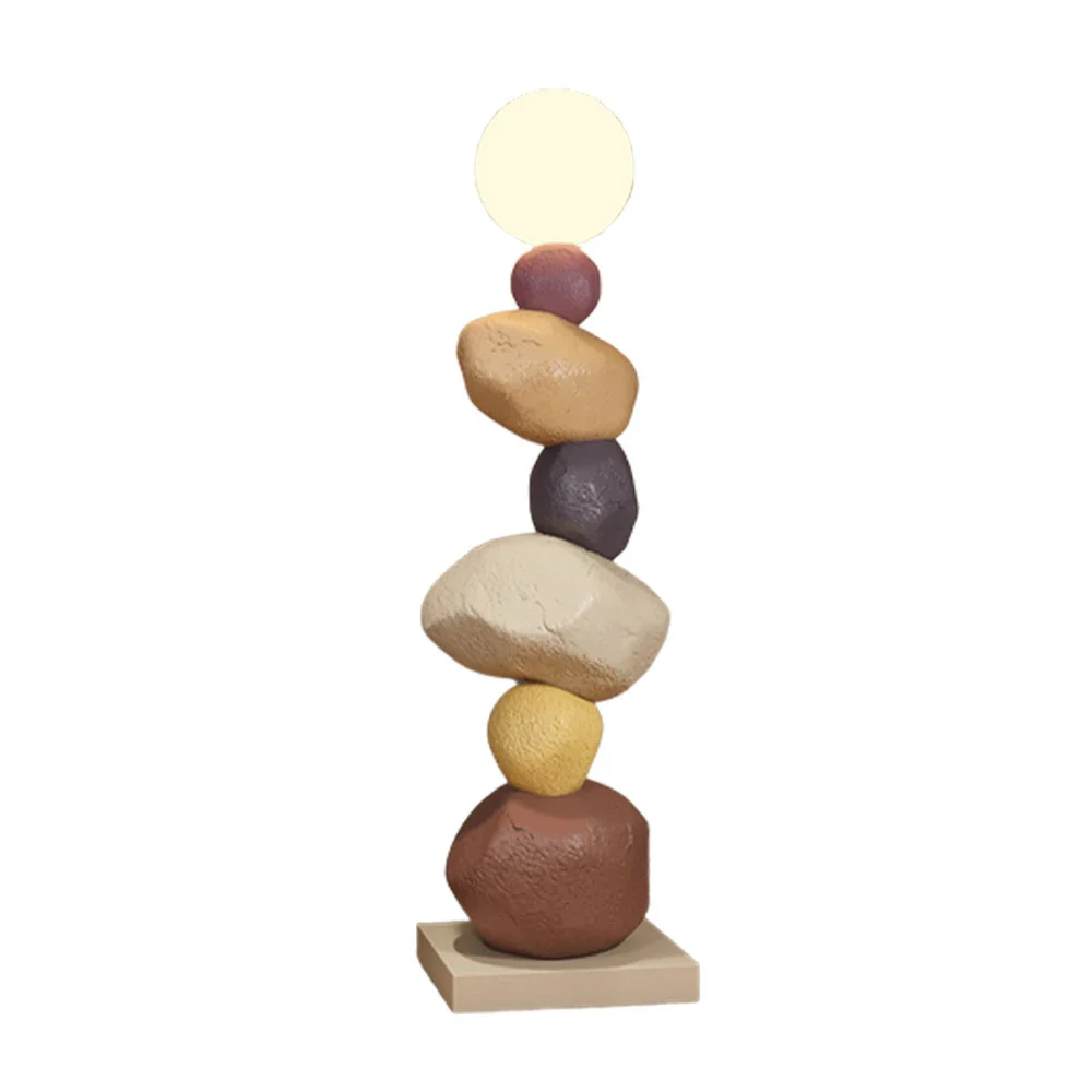LIVARA Stone Floor Lamp - Artistic Resin & PC Lampshade Design, Three-Colour Tap Control LED Light, Minimalist Home Décor Lighting - Brown