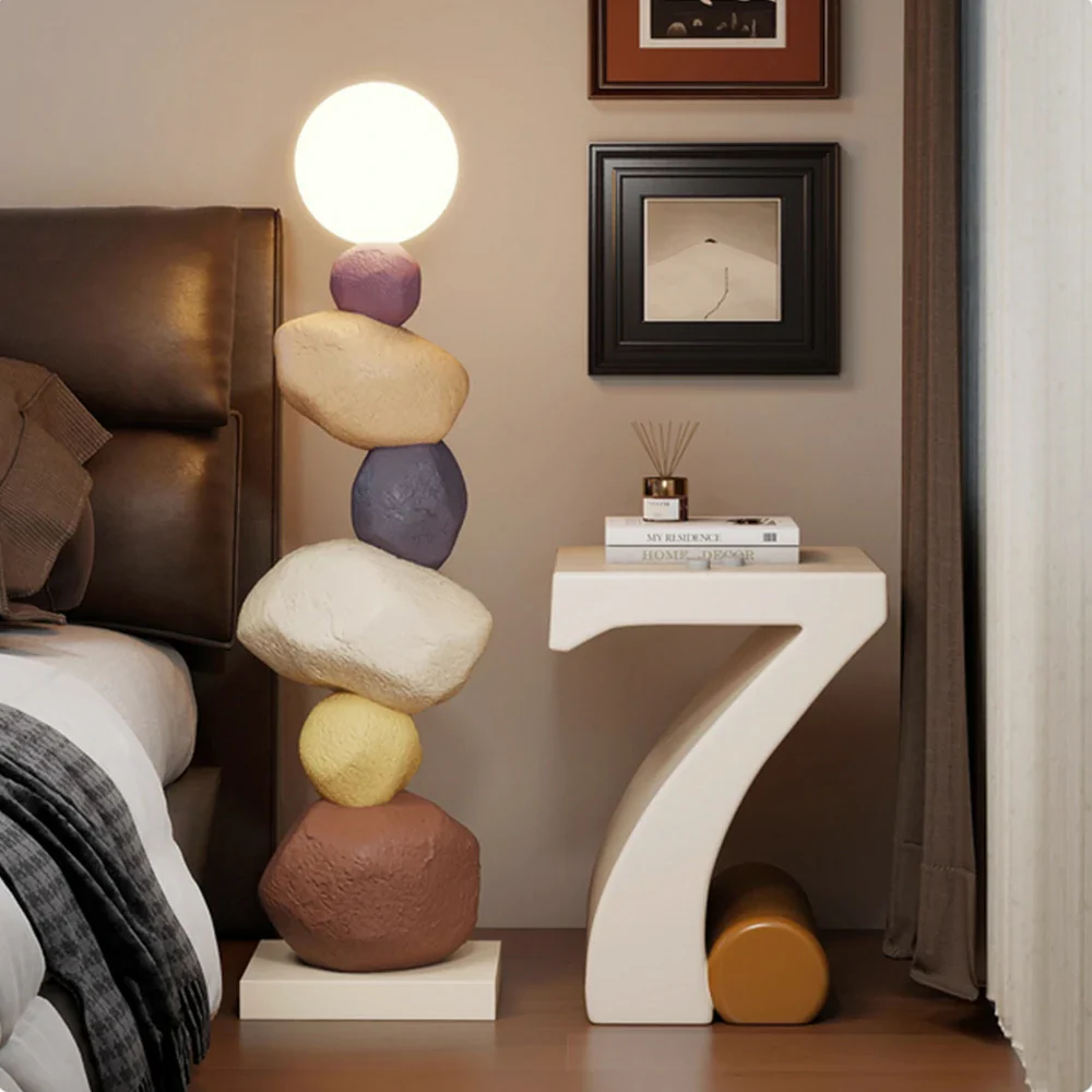 LIVARA Stone Floor Lamp - Artistic Resin & PC Lampshade Design, Three-Colour Tap Control LED Light, Minimalist Home Décor Lighting - Brown - Image 4