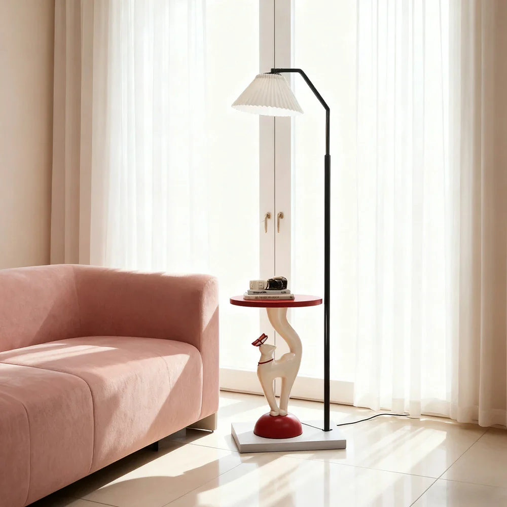 LIVARA Elegant Cat Floor Lamp with Tray - Resin & Wood Design, Rounded Edges, Large Storage Surface, Stable Weighted Base - White - Image 4