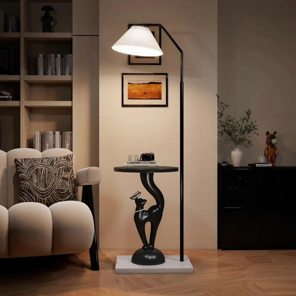 LIVARA Elegant Cat Floor Lamp with Tray - Resin & Wood Design, Rounded Edges, Large Storage Surface, Stable Weighted Base - Black - Image 2