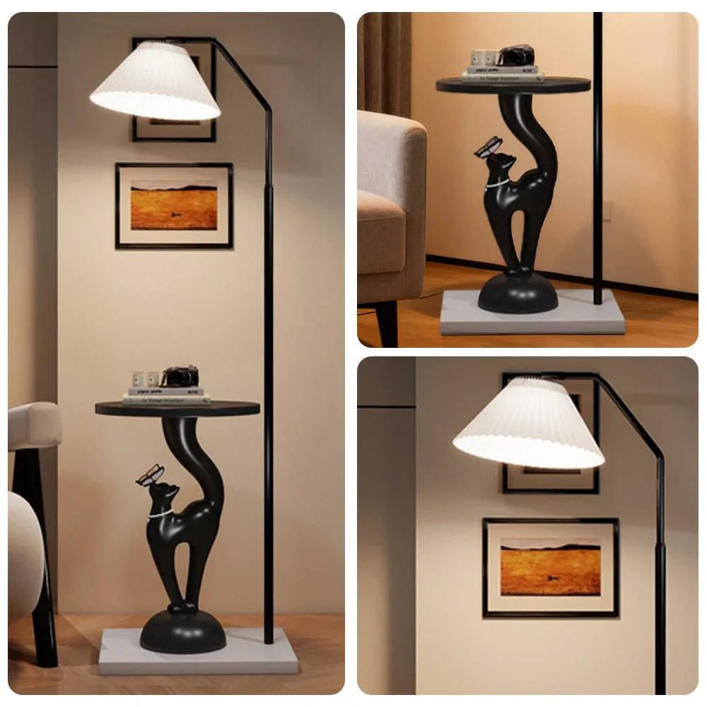 LIVARA Elegant Cat Floor Lamp with Tray - Resin & Wood Design, Rounded Edges, Large Storage Surface, Stable Weighted Base - Black - Image 3