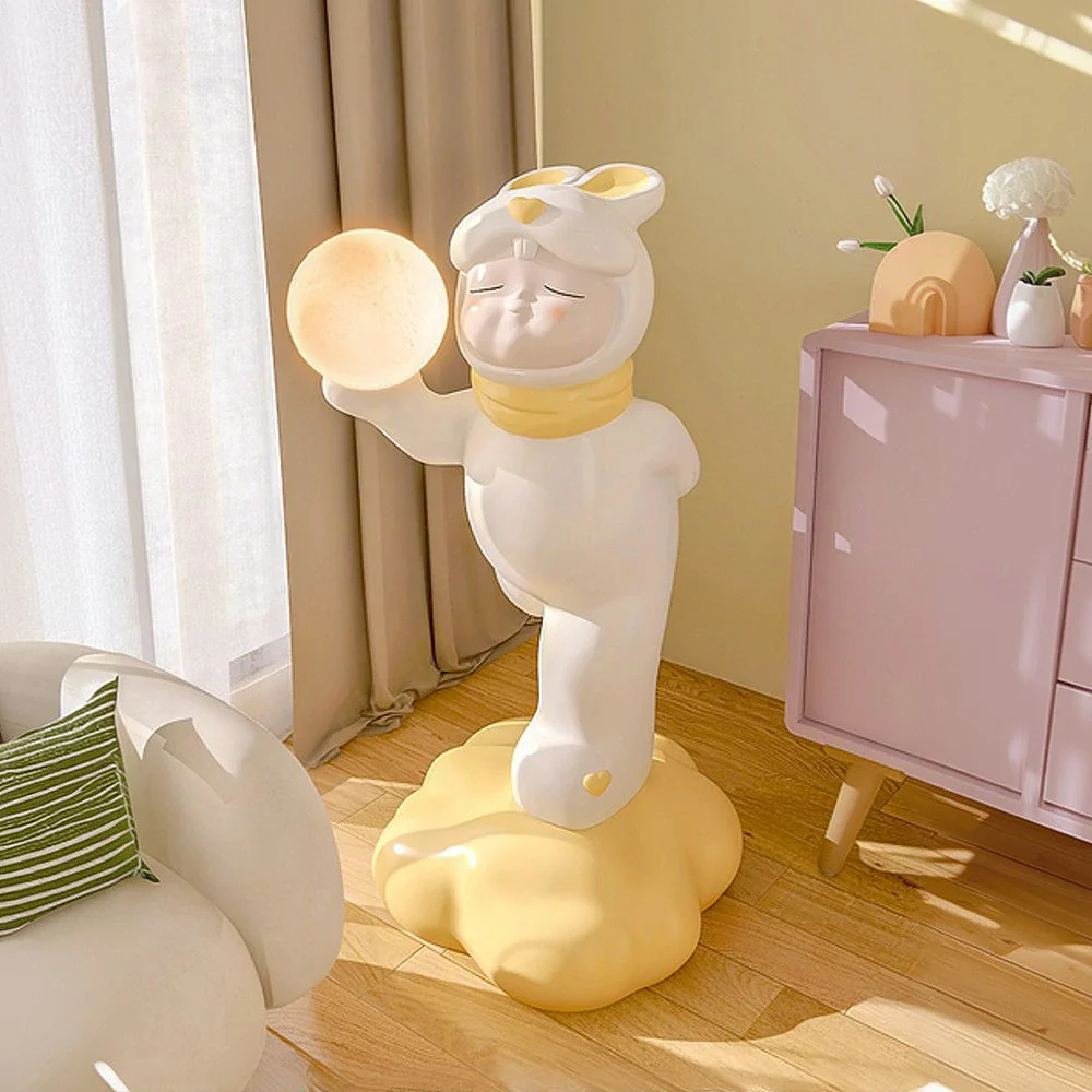 LIVARA Candy Bunny Floor Lamp - LED Moon Light with Three-Colour Modes, Resin & PC Design, Soft Flicker-Free Glow, Solid Base Home Décor Accent - Image 2