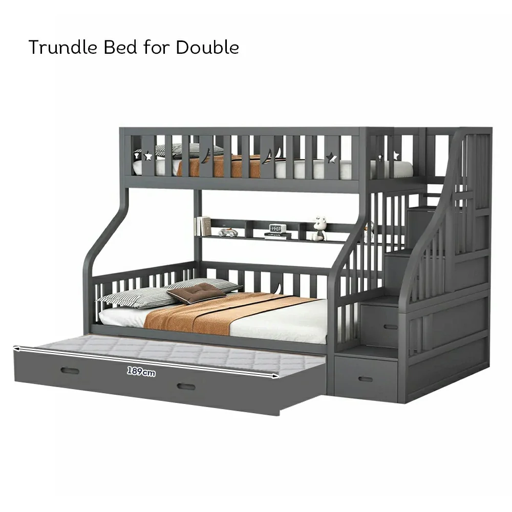 Trundle Only! LIVARA Space-Saving Trundle Bed Frame for CF02 Bunk Bed - Grey - Image 4