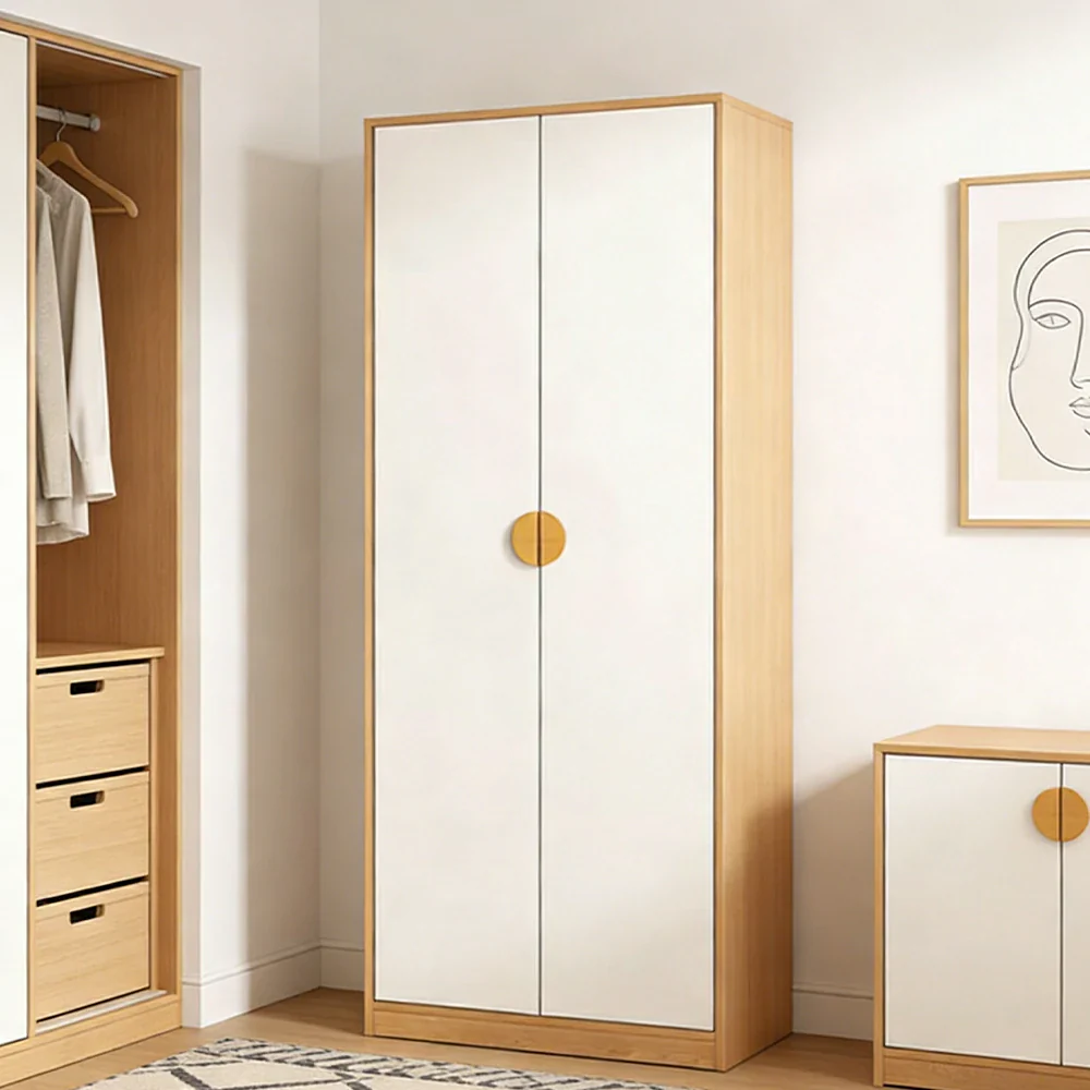 LIVARA 60/80cm Oak Wardrobe Cabinet - Dual Hanging Storage with Solid North American Oak, Child-Friendly Height & Space-Saving Design - White - Image 2