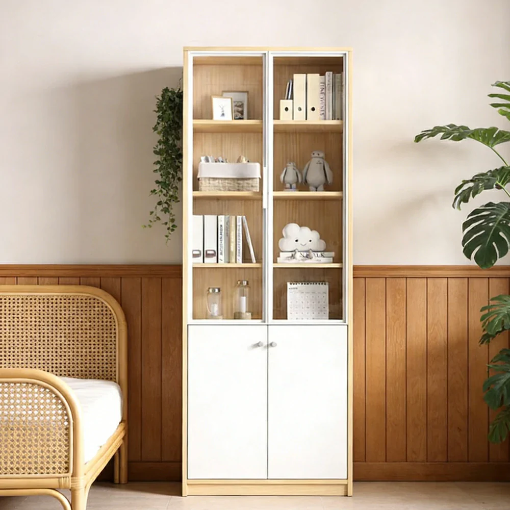 LIVARA Glass Door Display Storage Cabinet - Half-Open Shelving with Solid Wood Construction, Spacious Drawers & Soft-Close Hardware - Image 2