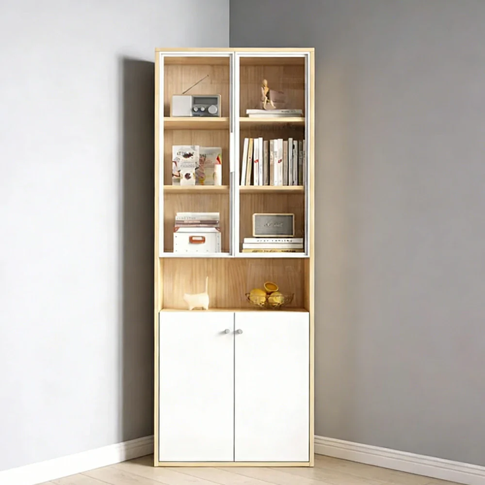 LIVARA Glass Cabinet with Drawers - Solid Wood Frame, Mixed Open & Enclosed Storage, Soft-Close Doors & Modern Display Design - Image 4