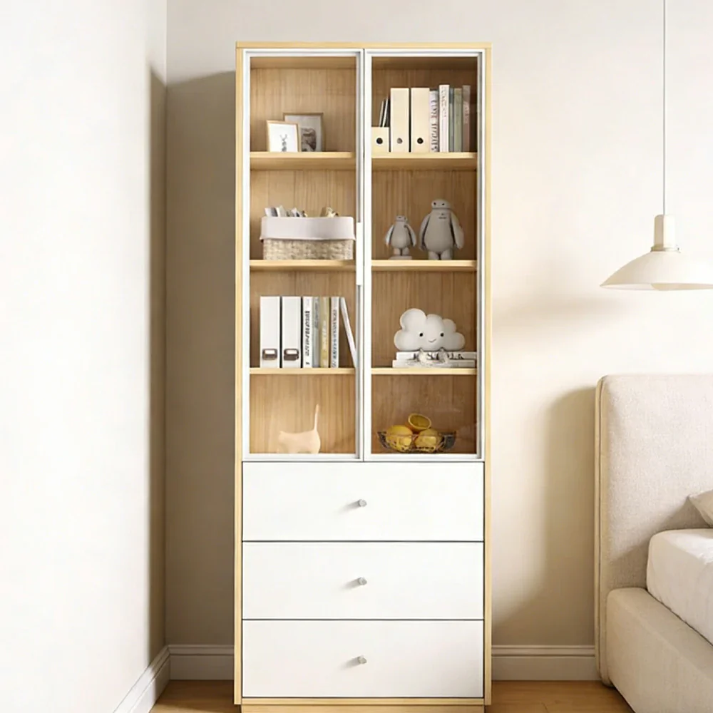 LIVARA Glass Display Cabinet - Wooden Frame with Enclosed Storage, Drawer Compartments & Soft-Close Door System - Image 2