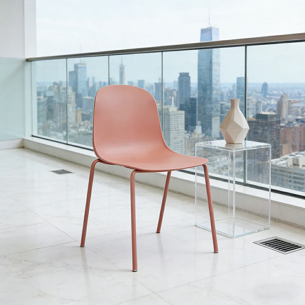 LIVARA Modern Minimalist Dining Chair - Ergonomic PP Seat with Sturdy Metal Legs, Lightweight & Stackable Design - Red - Image 4