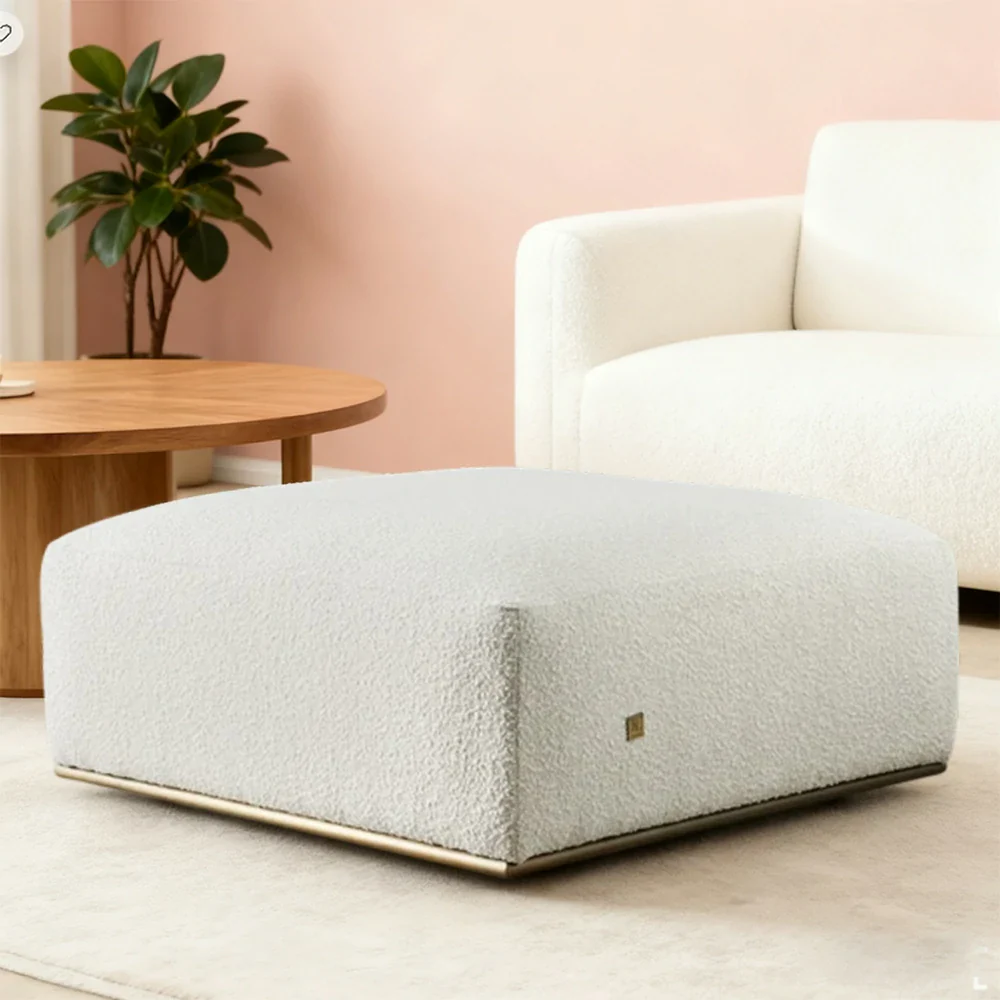 LIVARA Ottoman High-Density Foam Cushioning Russian Larch Wood Frame Breathable Upholstery - White - Image 2