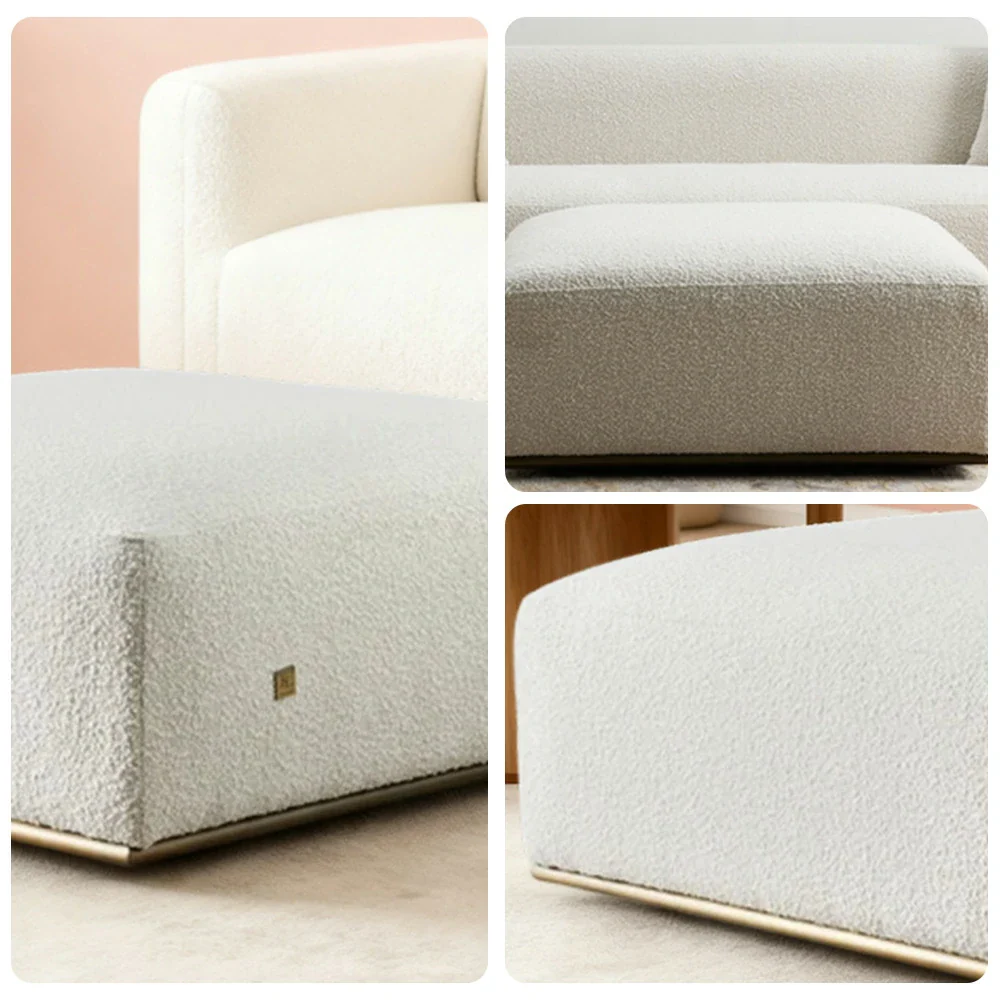 LIVARA Ottoman High-Density Foam Cushioning Russian Larch Wood Frame Breathable Upholstery - White - Image 3