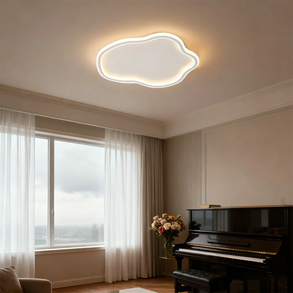 LIVARA Cloud-Shaped LED Ceiling Light 58cm 53W - Three-Color Dimmable Flush Mount Lamp, 360° Illumination, Iron & Aluminum Frame with Silicone Shade - White - Image 4