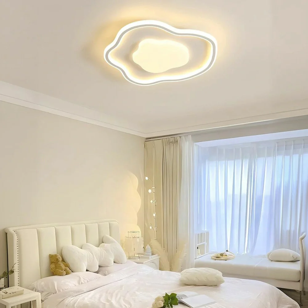 LIVARA Cloud-in-Cloud LED Ceiling Light 58cm 42W Three-Color Dimmable Flush Mount Lamp All-Directional Illumination Iron & PS Frame with Soft Light Diffuser - White - Image 2