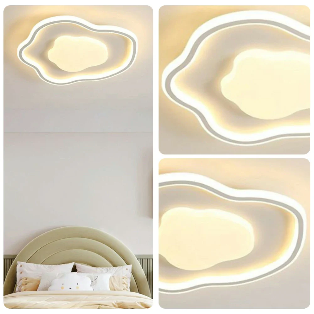 LIVARA Cloud-in-Cloud LED Ceiling Light 58cm 42W Three-Color Dimmable Flush Mount Lamp All-Directional Illumination Iron & PS Frame with Soft Light Diffuser - White - Image 3