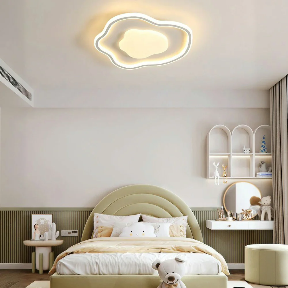 LIVARA Cloud-in-Cloud LED Ceiling Light 58cm 42W Three-Color Dimmable Flush Mount Lamp All-Directional Illumination Iron & PS Frame with Soft Light Diffuser - White - Image 4