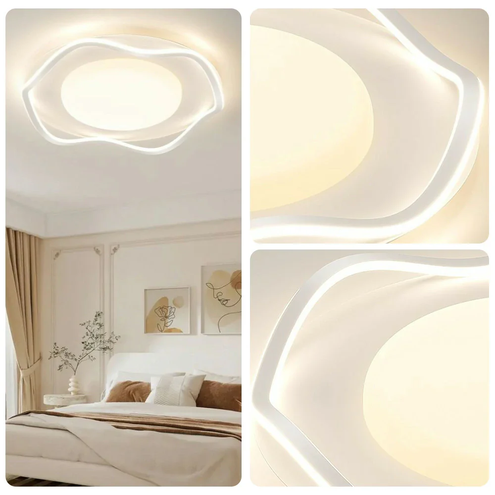 LIVARA Wave LED Ceiling Light 50cm 42W Three-Color Dimmable All-Directional Illumination Iron & Silicone Frame Modern Flush Mount Lamp - White - Image 3