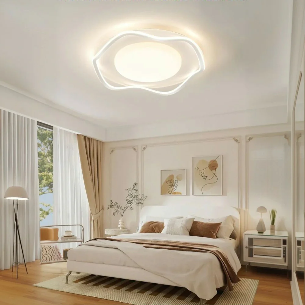 LIVARA Wave LED Ceiling Light 50cm 42W Three-Color Dimmable All-Directional Illumination Iron & Silicone Frame Modern Flush Mount Lamp - White - Image 4