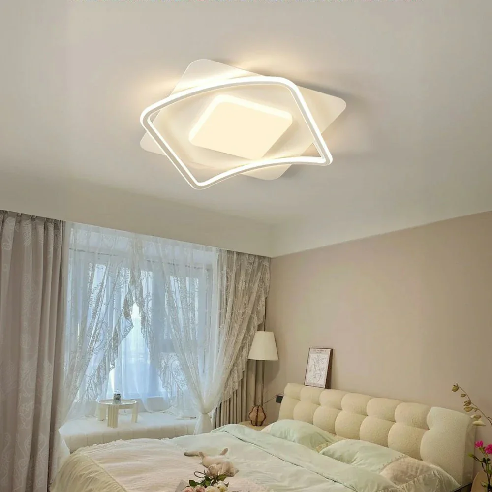 LIVARA SquareFlow LED Ceiling Light 50cm 42W Three-Color Dimmable All-Directional Illumination Iron & Acrylic Frame Modern Flush Mount Lamp - White - Image 4