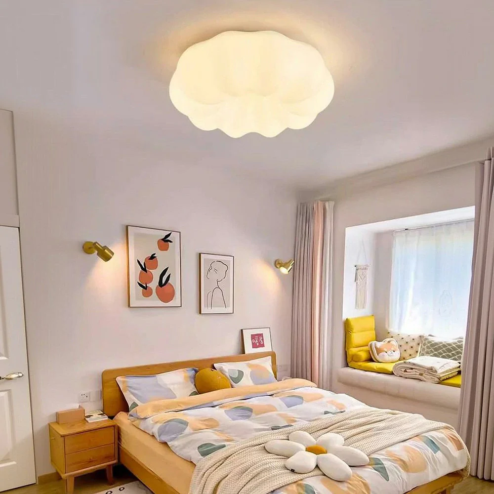 LIVARA Pumpkin LED Ceiling Light 63cm 60W Three-Color Dimmable Anti-Glare Soft Light Iron & PE Lampshade Modern Flush Mount Lamp - White - Image 4