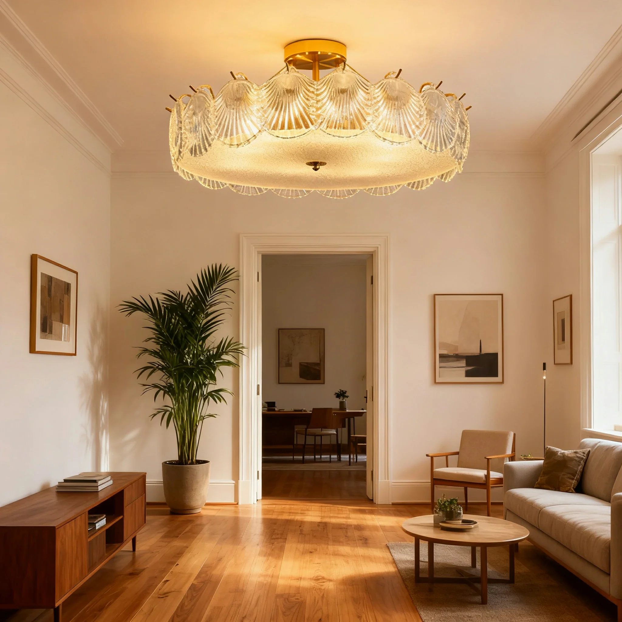 LIVARA 36/48W Shell Design Glass Pendant Light with Three-Color Dimmable LED, High CRI Ra≥97 & Flicker-Free Eye-Comfort Lighting - Image 2