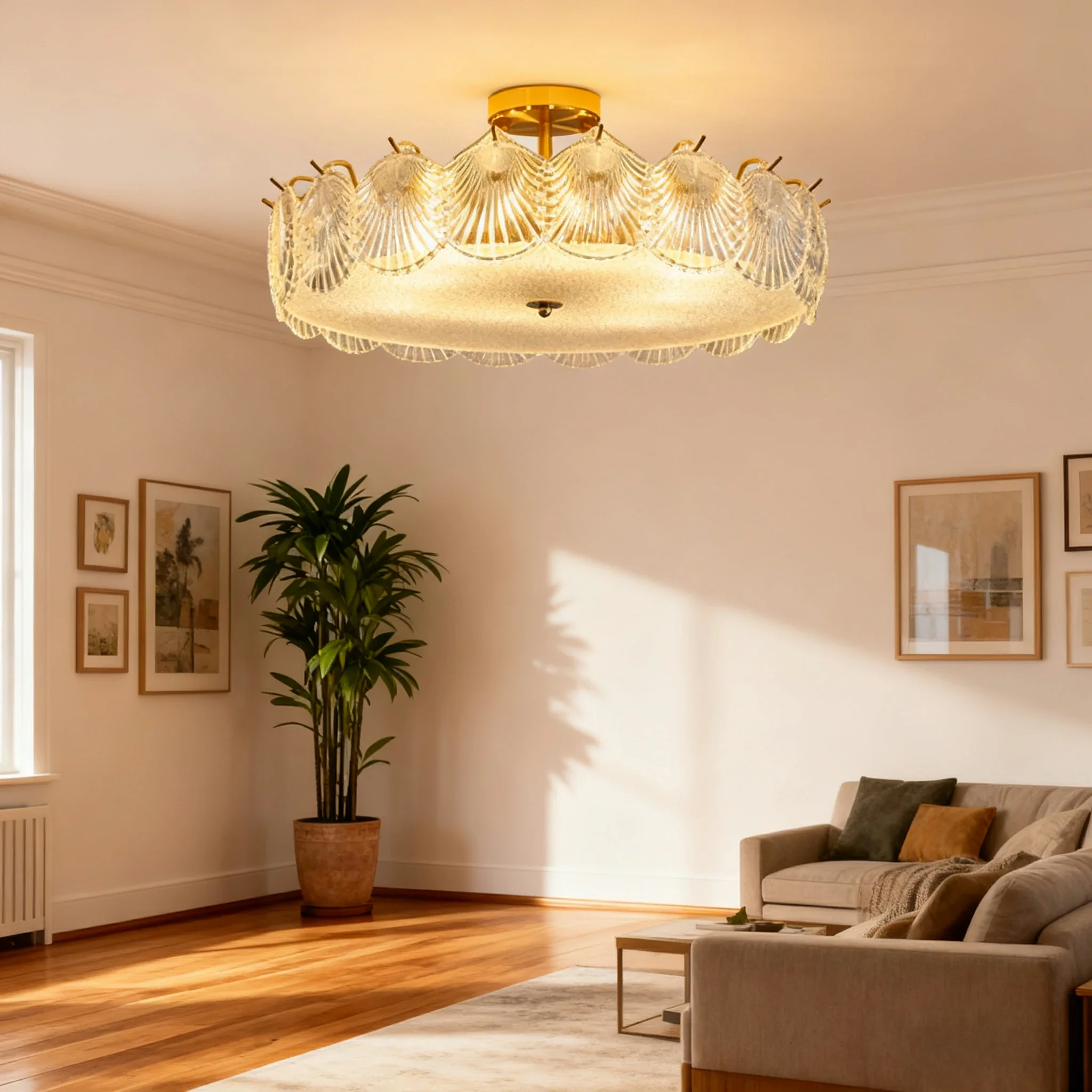 LIVARA 36/48W Shell Design Glass Pendant Light with Three-Color Dimmable LED, High CRI Ra≥97 & Flicker-Free Eye-Comfort Lighting - Image 4