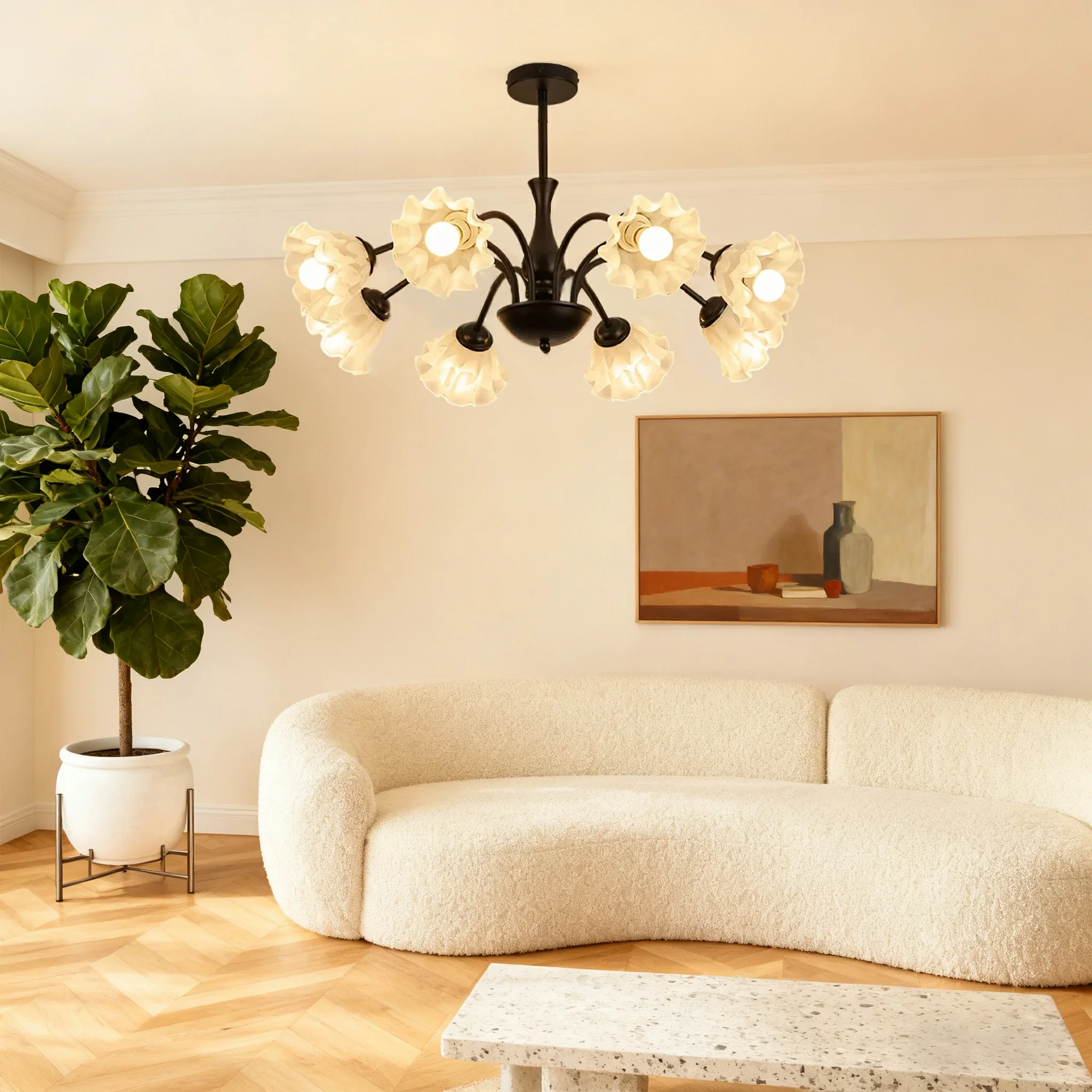 LIVARA 40W Lily Glass Pendant Light with Full-Spectrum Eye-Protective LED, Ra97 High CRI & Rust-Resistant Iron Body - Image 4