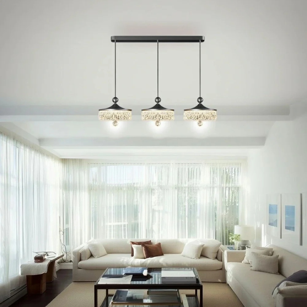 LIVARA 30W Pendant Light with Three-Color Dimmable LED, Fluid Curved Design & Eye-Comfort Acrylic Shade - Black - Image 4