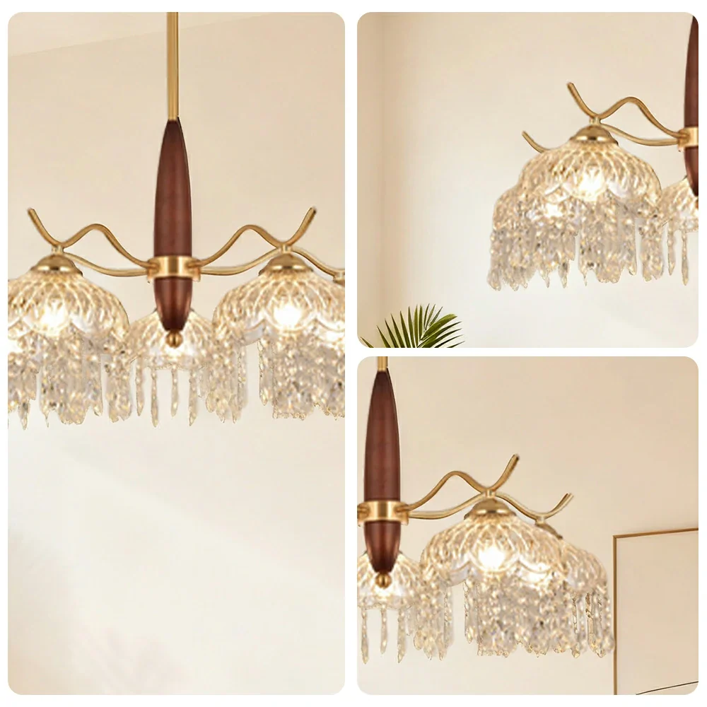 LIVARA 60W Crystal Pendant Light with Eye-Protection LED, Three-Color Dimmable Lighting & Solid Wood Electroplated Iron Body - Image 3
