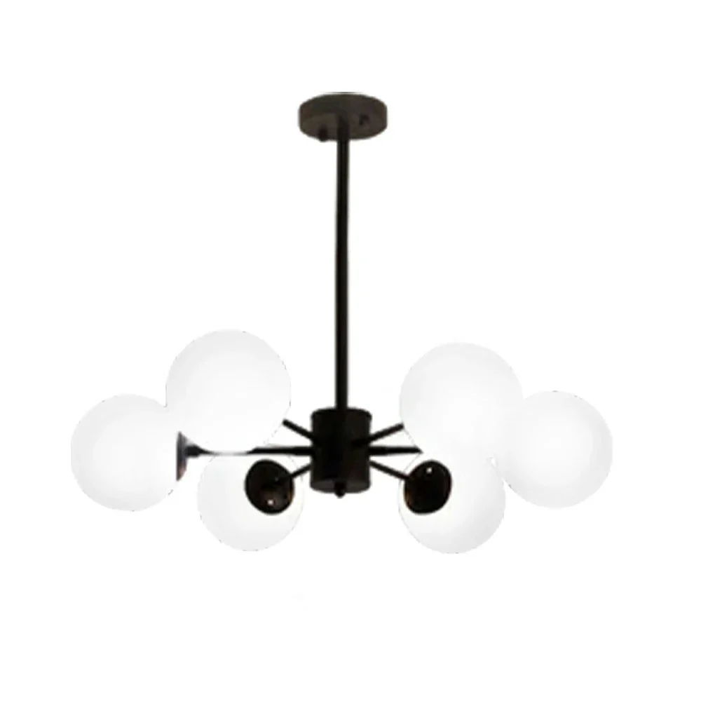 LIVARA 6-Head Black Opal Glass Pendant Light with 5W Tri-Color LED Bulbs Modern Iron & Glass Chandelier Adjustable Rod Design - Elegant Ceiling Lamp
