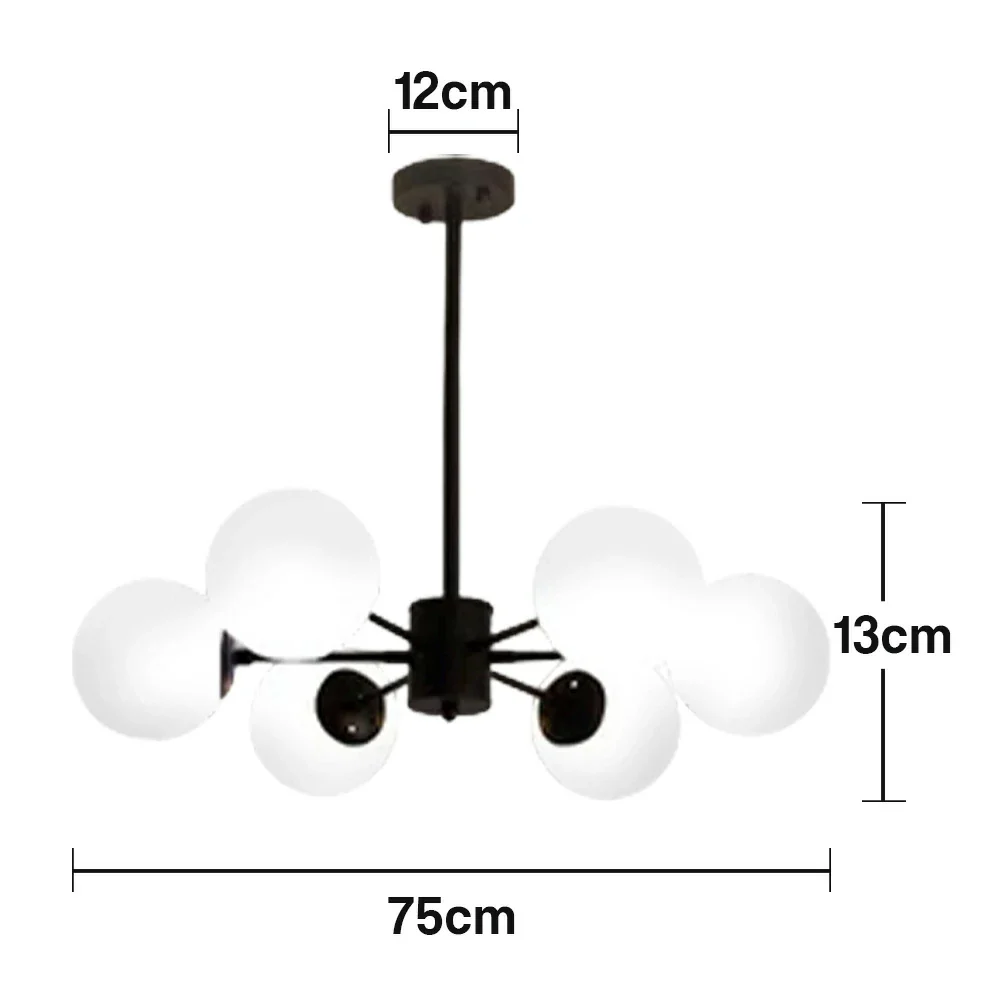 LIVARA 6-Head Black Opal Glass Pendant Light with 5W Tri-Color LED Bulbs Modern Iron & Glass Chandelier Adjustable Rod Design - Elegant Ceiling Lamp - Image 5