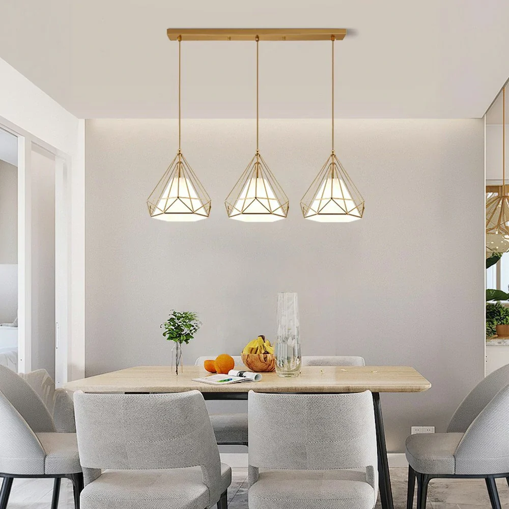 LIVARA 3-Head Linear Pendant Light Single White LED Light Iron + Fabric Design Modern Hanging Ceiling Lamp - Gold & White - Image 2