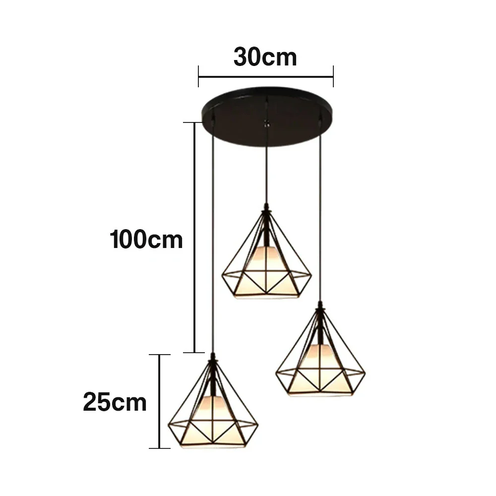 LIVARA 3-Head Round Base Pendant Light Three-Color Dimmable LED Hanging Lamp Modern Iron + Fabric Design for Living & Dining Room - Black - Image 5