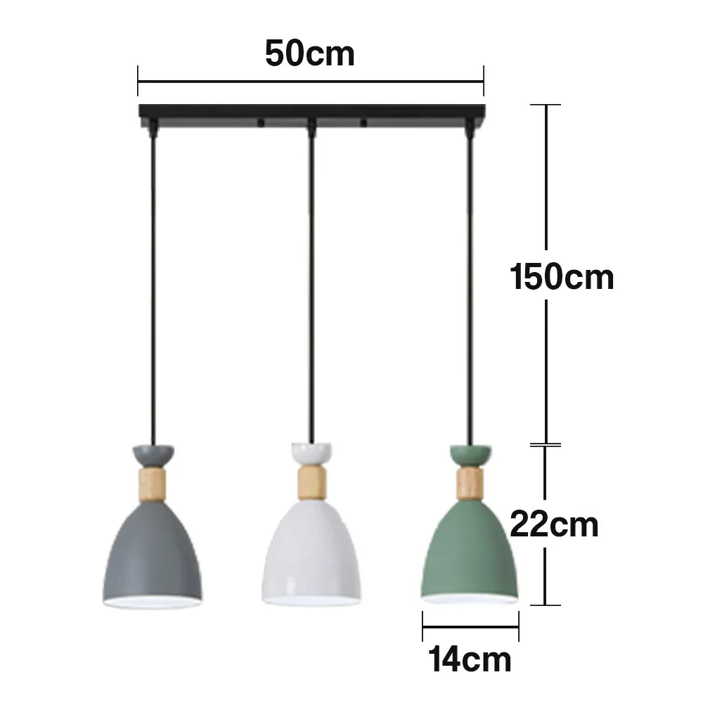 LIVARA 3-Head Linear Pendant Light Three-Color Dimmable LED Hanging Lamp Modern Iron & Wood Design for Dining Room and Kitchen Island - Grey & Green - Image 5