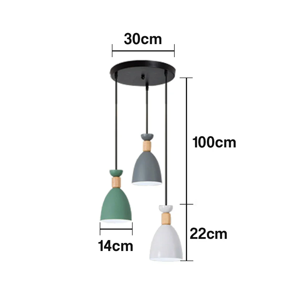 LIVARA 3-Head Round Base Pendant Light Three-Color Dimmable LED Hanging Lamp Modern Iron & Wood Design for Dining Room and Kitchen Island - Grey & Green - Image 5