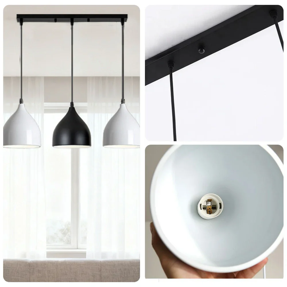 LIVARA 3-Head Round Base Pendant Light Three-Color Dimmable LED Hanging Lamp Modern Iron & Wood Design for Dining Room and Kitchen Island - Black & Grey - Image 3