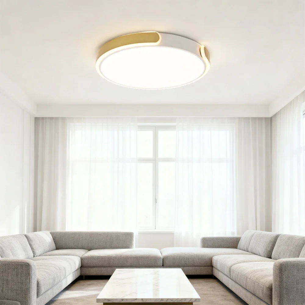 LIVARA LED Ceiling Light 32/52/62cm Three-Color Dimmable 28W/48W/58W Modern Round Flush Mount Lamp Eye-Protective & Minimalist Design - Gold - Image 2