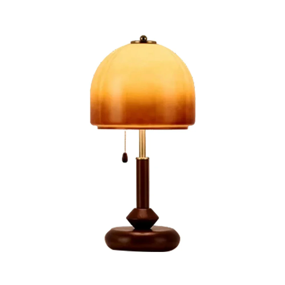 LIVARA 5W LED Table Lamp Three-Color Dimmable Solid Walnut & Brass Finish Modern Glass Shade Decorative Desk Light - 24cm