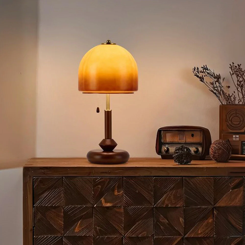 LIVARA 5W LED Table Lamp Three-Color Dimmable Solid Walnut & Brass Finish Modern Glass Shade Decorative Desk Light - 24cm - Image 2
