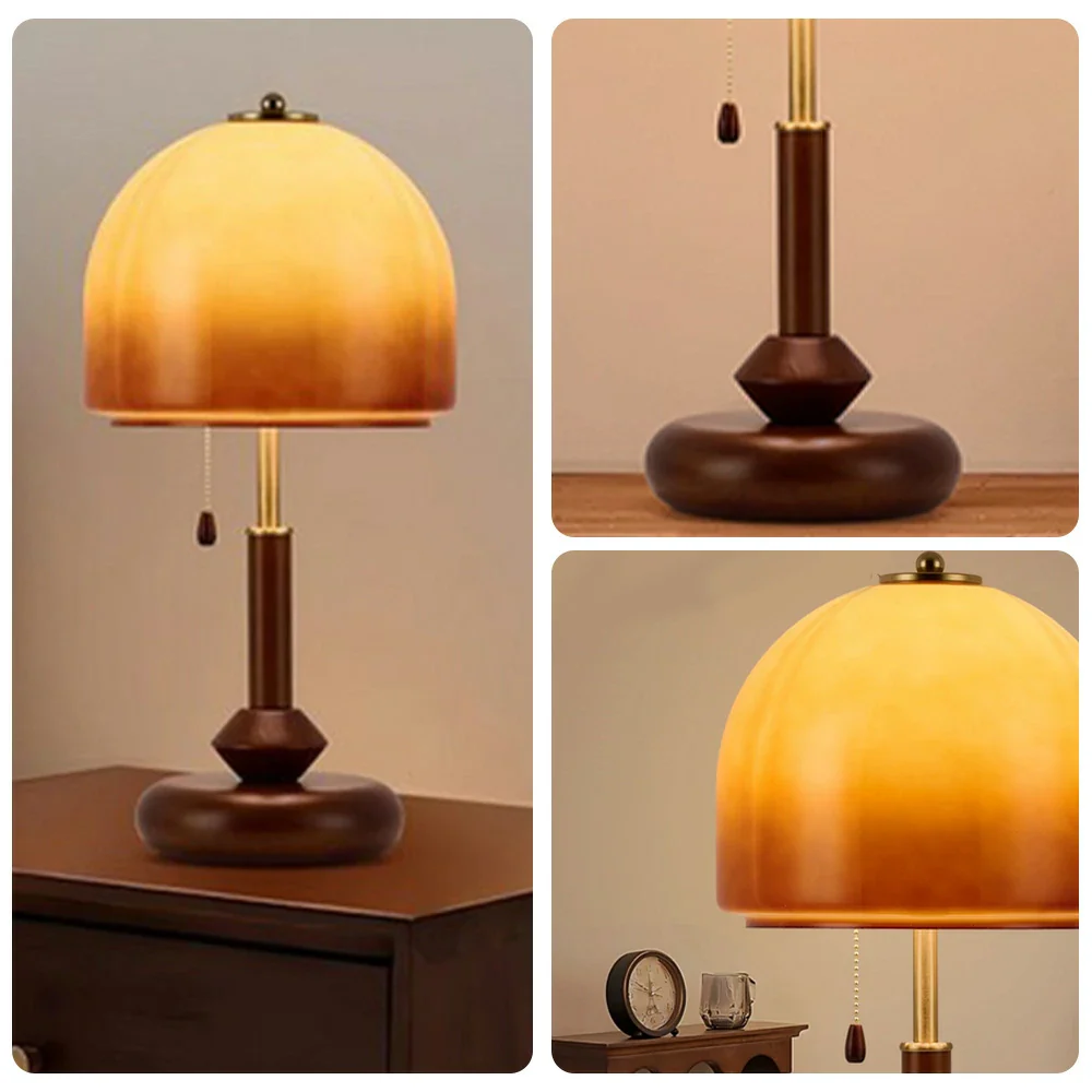 LIVARA 5W LED Table Lamp Three-Color Dimmable Solid Walnut & Brass Finish Modern Glass Shade Decorative Desk Light - 24cm - Image 3