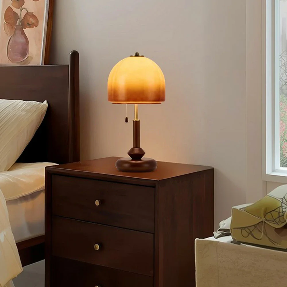 LIVARA 5W LED Table Lamp Three-Color Dimmable Solid Walnut & Brass Finish Modern Glass Shade Decorative Desk Light - 24cm - Image 4