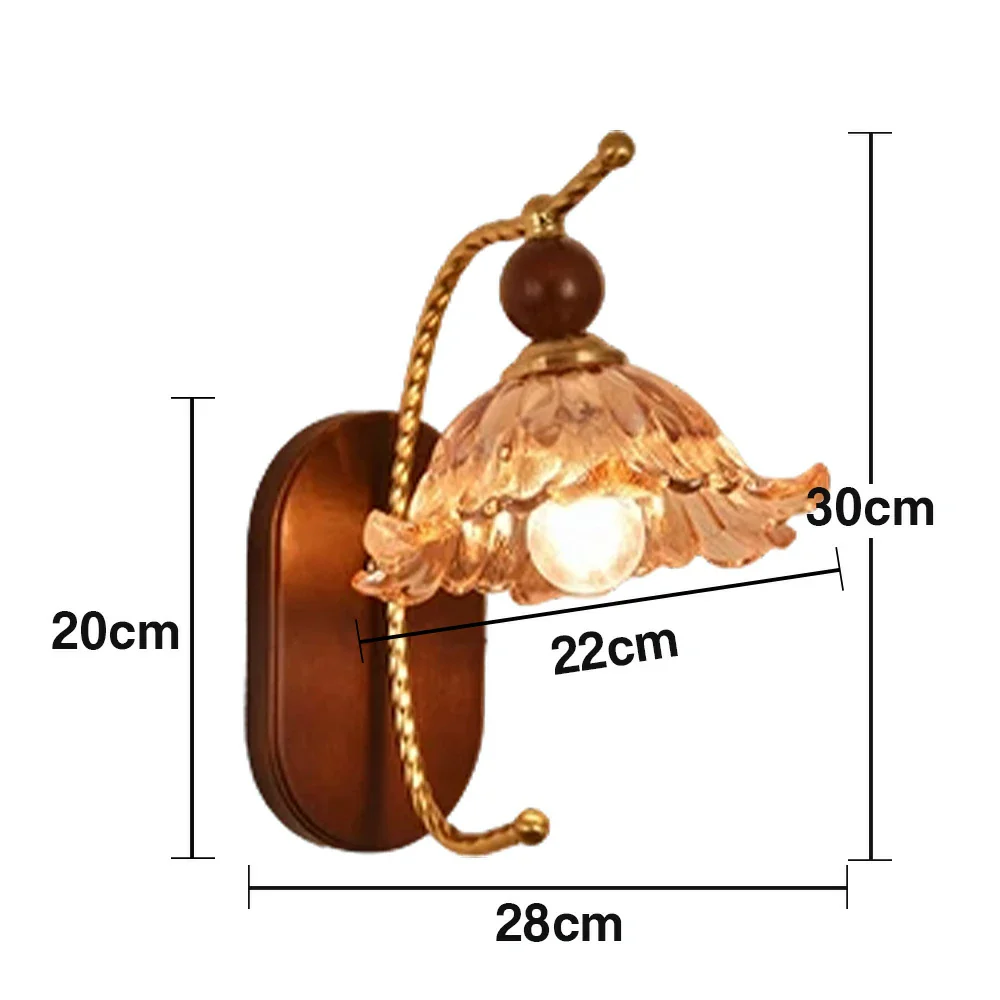 LIVARA 12W Amber Flower Glass Wall Lamp Three-Color Dimmable LED Eye-Protection Light with Solid Wood Base - Vintage Style - Image 5