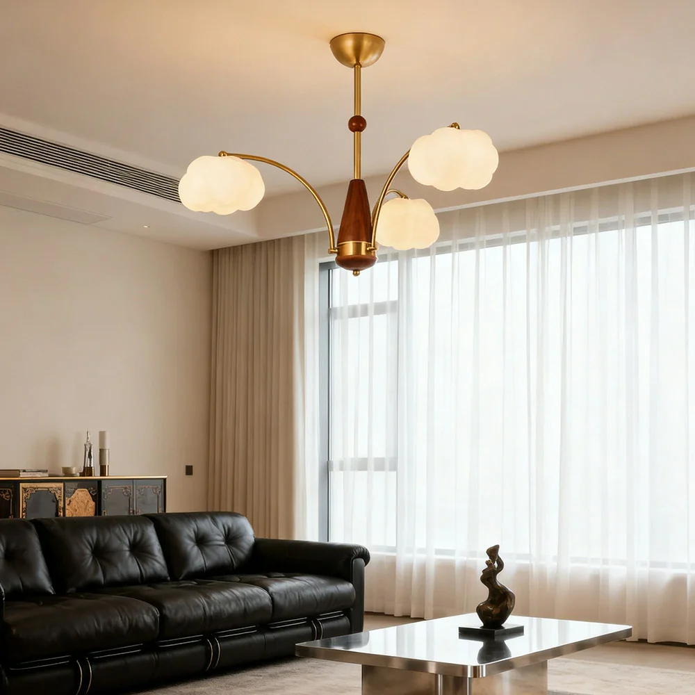 LIVARA 27W Cotton Cloud 3-Head LED Pendant Light Three-Color Dimmable Ceiling Lamp Modern Iron & Wood Design - Image 2